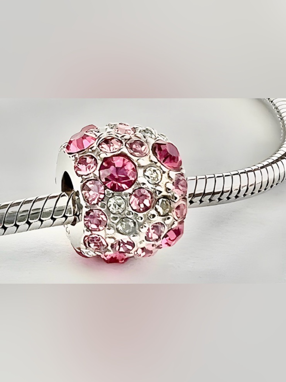 Pink Crystal Pave Bead Charm for Pandora Bracelets